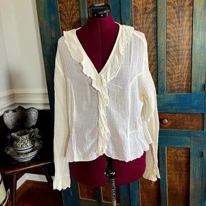 2 FOR $25 - Creamy Ivory Gauze Blouse Clio Top Long Sleeve  100% Cotton - BOHO
